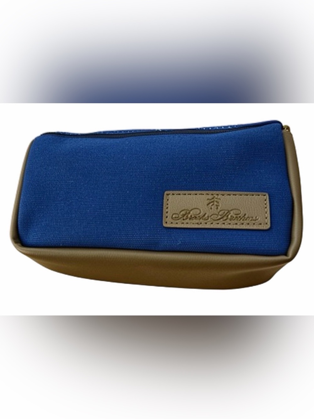 Brooks Brothers Navy Blue and Brown Travel Toiletry Bag